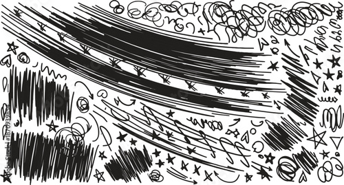 Doodle elements collection hand drawn scribbles arrows circles stars bursts and lines for design