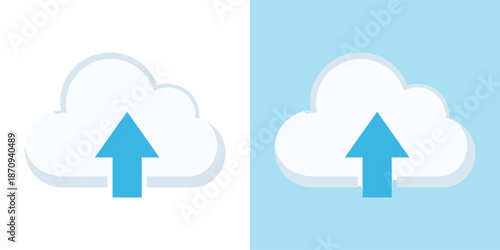 Clouds with arrows pointing upwards on contrasting white and blue backgrounds
