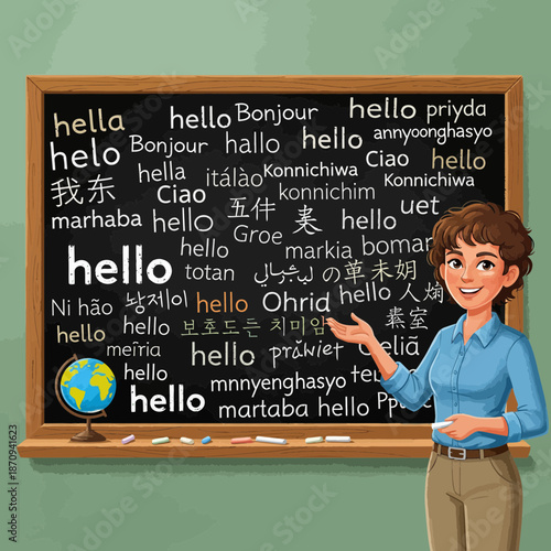 Multilingual Greetings and Communication Concept with Teacher