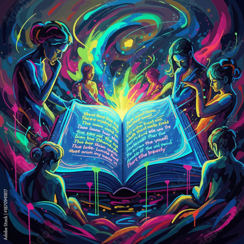Mystical Gathering Around Ancient Book of Prophecies
