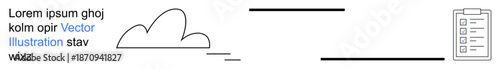 Cloud computing, data synchronization, workflow organization, task management, digital storage, online collaboration. Cloud and checklist icon interconnected by lines. Cloud computing and data