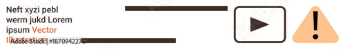 Digital media, safety alerts, content warnings, user interfaces, message notifications, cautionary signs. A play button next to a warning icon. Digital media and safety alerts concept