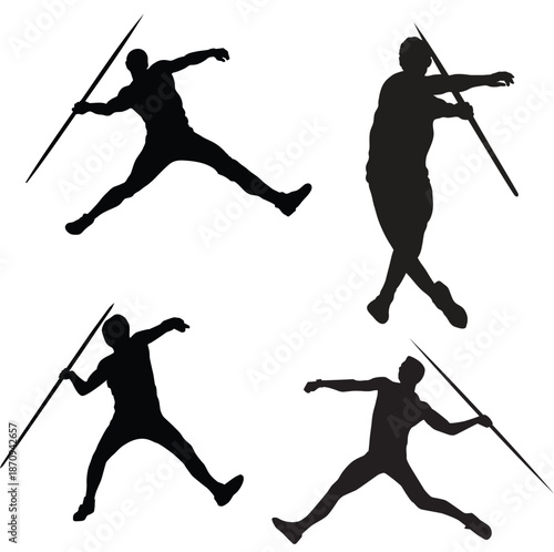 Javelin Throw Athlete Silhouettes – Track and Field Action Poses Isolated on White