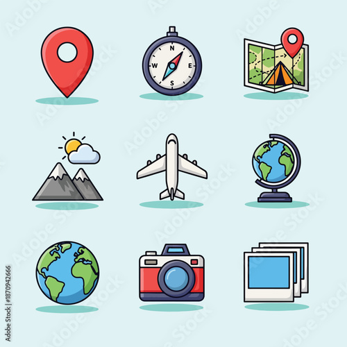Travel and Adventure Icons Set.