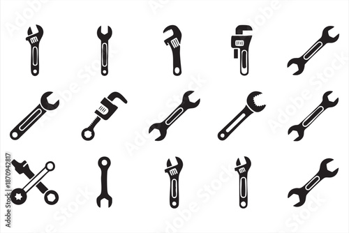 Mechanic Tool Wrench Icons for Garage Branding, Equipment Catalogs, Maintenance Guides