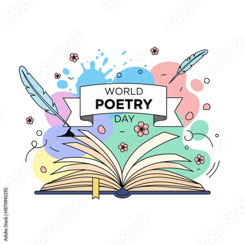 Open Book with Floral Elements Celebrating World Poetry Day