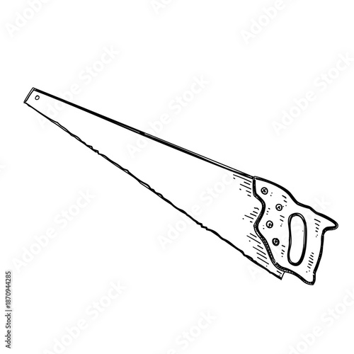 Hand saw carpentry tool wood cutter vector line art hand drawn illustration