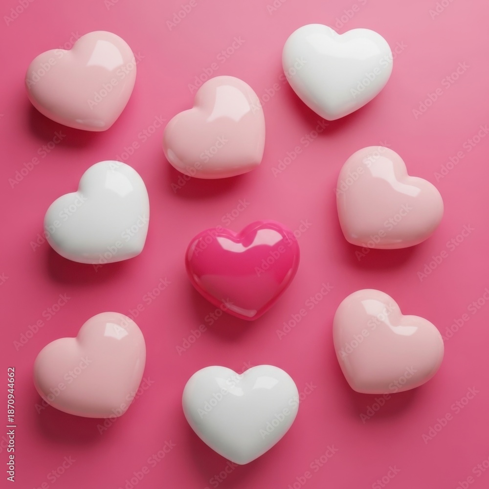 Fototapeta premium Pastel symphony: A composition of delicate hearts creating a romantic ambiance