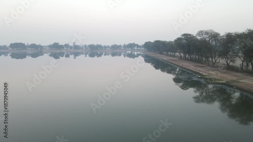 An aerial view of a polluted sewage Water Disposal Pond