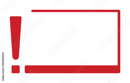 Red error alert icon with exclamation mark in rectangle frame.