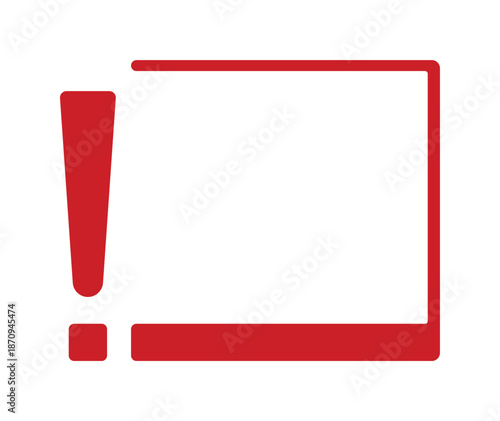 Red exclamation mark with rectangular frame symbolizing alert.