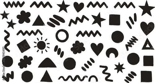 Hand drawn doodle emotion elements, expressive comic icons, cartoon speech bubbles and accent symbols set.