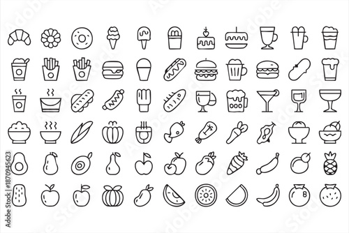 Restaurant Menu Icon Collection for Online Ordering Apps, Digital Kiosks