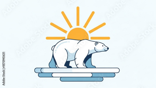 Polar Bear Standing on Iceberg during Sunrise