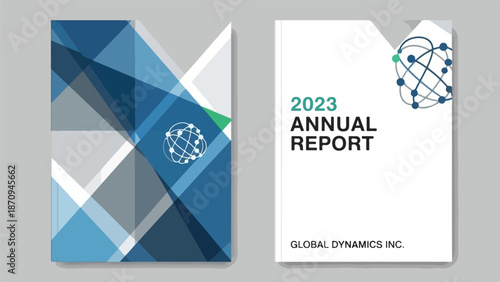 A 2023 annual report cover with geometric design