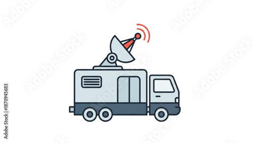 Broadcasting Truck with Satellite Dish Antenna on Roof, Outdoor Broadcasting Vehicle, Mobile Communication Unit