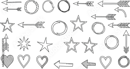 Hand drawn doodle emotion elements, expressive comic icons, cartoon speech bubbles and accent symbols set.
