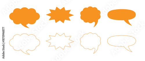 Set of Orange Speech and Thought Bubbles in Different Shapes for Chat and Communication