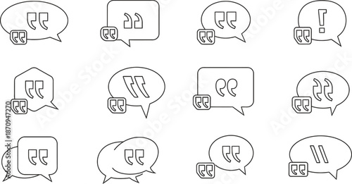 Feedback Note Multiple Style Icon Design Vector - Speech bubble with quotation marks and pencil, symbolizing feedback, testimonial, and written review