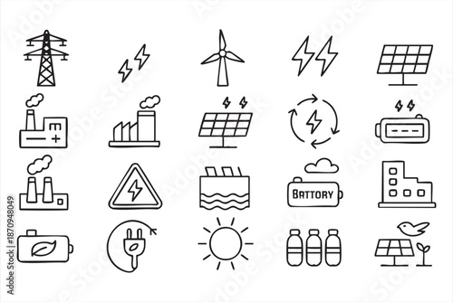 Solar and Wind Power Symbols for Clean Energy Dashboards, Web Platforms