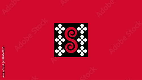 Red Square Logo Design with White and Red Symbols