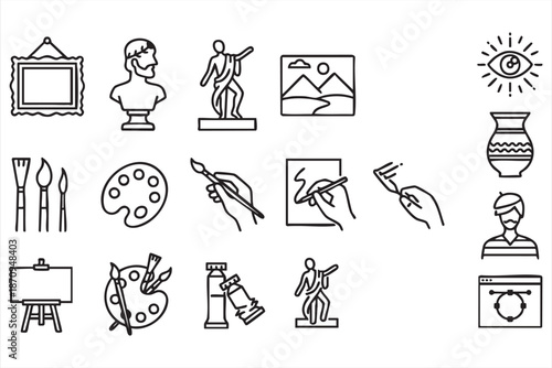 Artist Tool Line Icons for Creative Portfolios, Cultural Platforms
