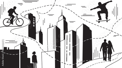 Urban City Life Silhouette Vector Illustration Graphic Design