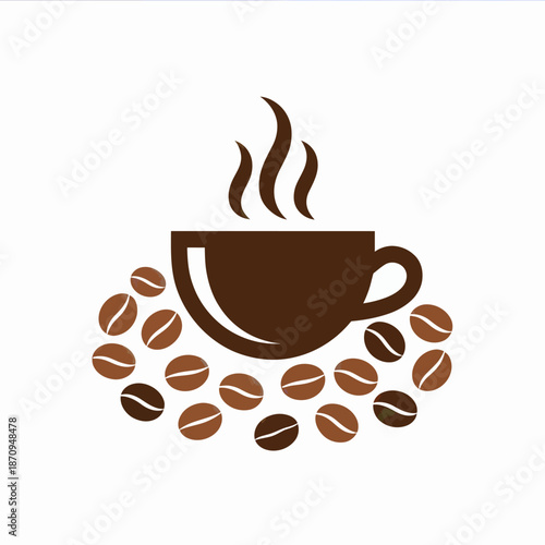 Coffee cup with beans illustration for cafe design