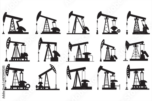 Drilling and Refinery Outline Icons for Industrial Monitoring Tools