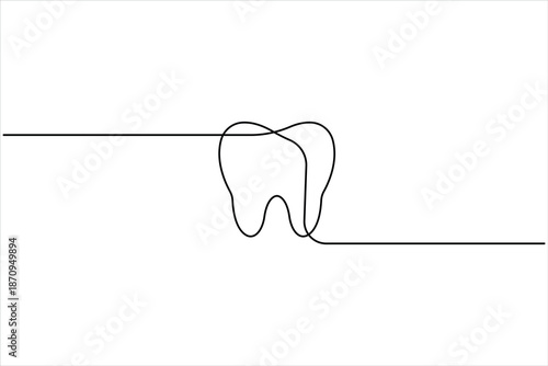 Continuous one line art drawing of tooth concept. Simple dental human tooth line art vector illustration