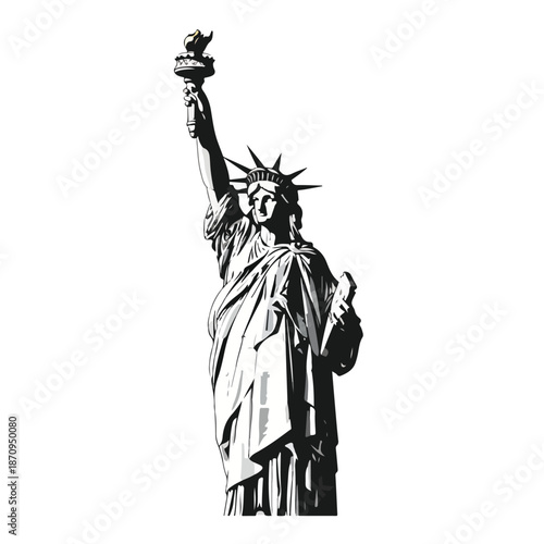 A black and white illustration of a woman holding a torch