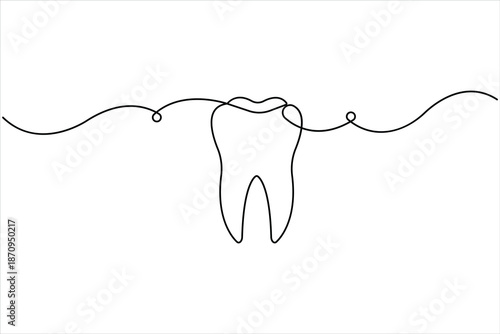 Continuous one line art drawing of tooth concept. Simple dental human tooth line art vector illustration