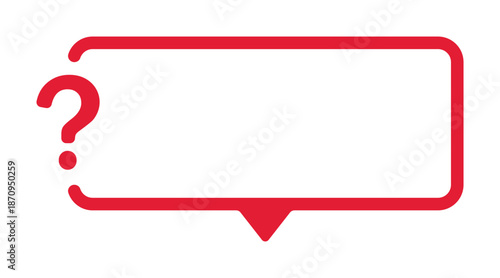 Red question speech bubble with colon inside red border frame.