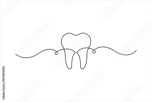 Continuous one line art drawing of tooth concept. Simple dental human tooth line art vector illustration