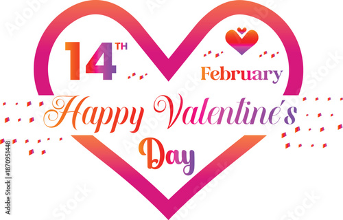 A vibrant happy valentine's day graphic with 14 February a heart and festive text design