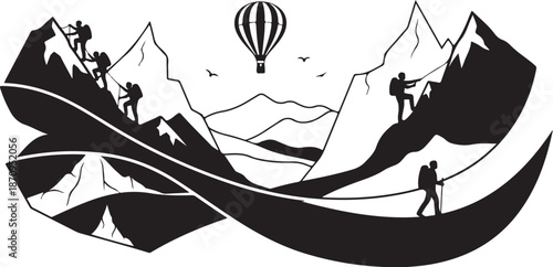 Mountain Climbers and Hot Air Balloon Adventure
