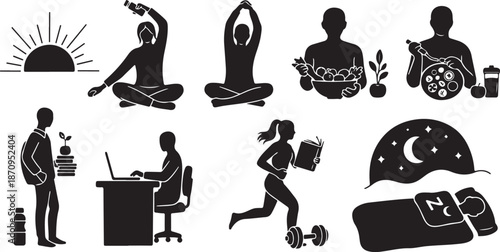 Wellness and self-care icons for healthy lifestyle