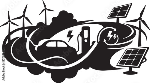 Sustainable Energy and Electric Vehicle Illustration