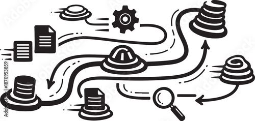 Business workflow and data management concept illustration