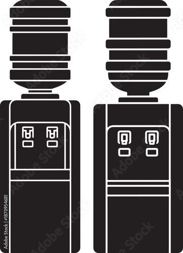 Office Water Cooler Dispensers Silhouette Icons Set for Professional Workplace Hydration and Refreshment Concept