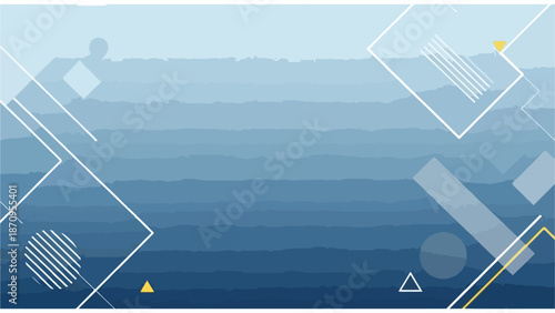 A blue abstract geometric background with various shapes