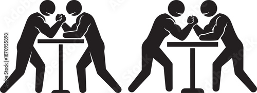 Arm Wrestling Competition Silhouette Icons Illustrating Strength Power and Rivalry Between Two Men
