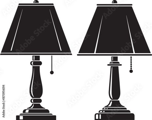Classic Table Lamp Silhouette Icons for Home Interior Lighting and Office Desk Decoration