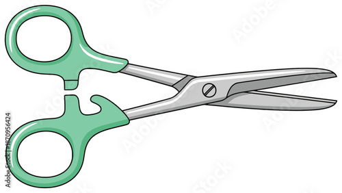 Professional medical surgical scissors with green handles for clinical procedures and healthcare hospital equipment supply chain business management and branding marketing design.