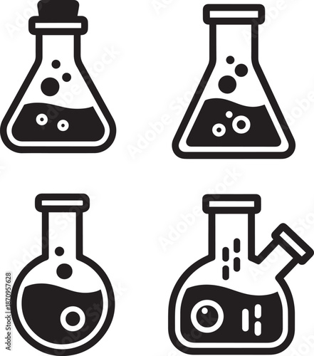 Chemistry flask icons set for laboratory experiment and science research