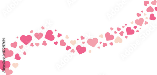 Valentines Day heart wave design, romantic flowing pattern, pink peach hearts background, love celebration layout, flat vector illustration