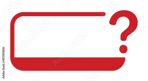 Red frame question icon with rounded corners on white background.