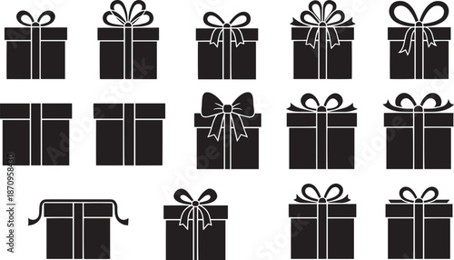 Christmas gift boxes collection with elegant ribbons and bow shapes