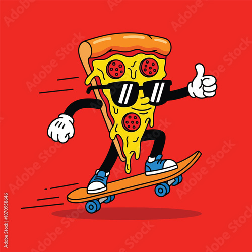 Cool Pizza Slice Skater with Sunglasses Giving Thumbs Up.