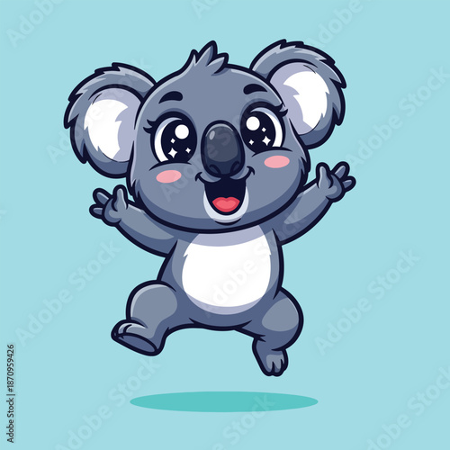 Cute Happy Koala Jumping Cartoon Vector Illustration.